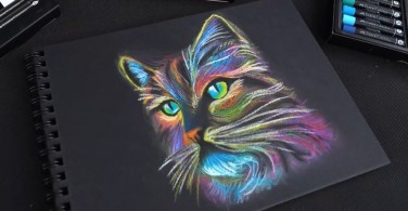 Cara menggambar kucing dengan Black Edition Oil Pastel