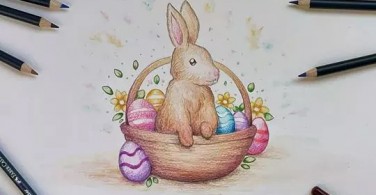 Template mewarnai kelinci dan telur paskah