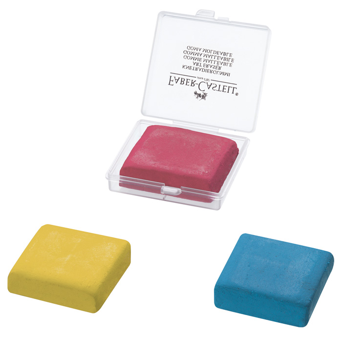 Kneadable eraser yellow/red/blue in plastic box