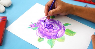 Cara melukis bunga dengan Watercolour Paint Cake