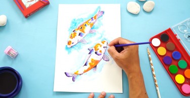 Cara melukis ikan koi dengan Watercolour Paint Cake